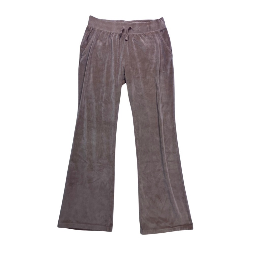 Abercrombie Kids Velour Flare Pants Girls Size 17/18 Tan Ribbed Drawstring Y2K